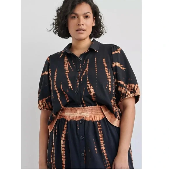 Anthropologie Saturday/Sunday Annika Tie Dye Button Down Black Orange Top XL NWT - Picture 4 of 5